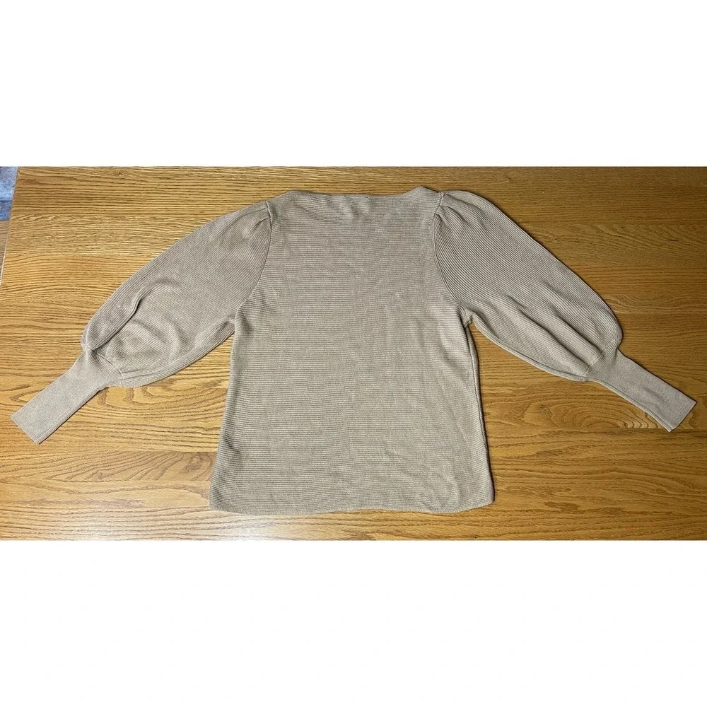 1. State Women's Balloon Sleeve Crew Neck Rib Sweater Small Beige Career Casual